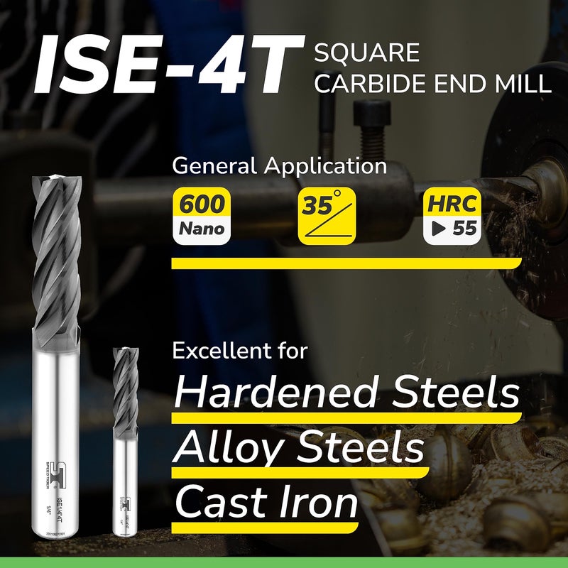 SPEED TIGER قاطع نهاية كربيد SPEED TIGER ISE 1/8 بوصة - 4 شفرات، رأس مربع، مطلي AlTiBN، بت CNC لصلب مقسى، صلب سبائكي، فولاذ مقاوم للصدأ - صنع في تايوان، عبوة 5 قطع - Image 2